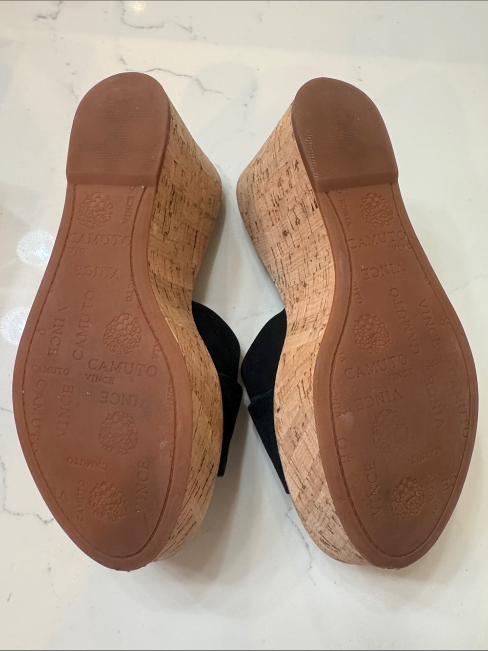 Vince Camuto Black Suede Crisscross Cork Wedge Sandals - Picture 4 of 4